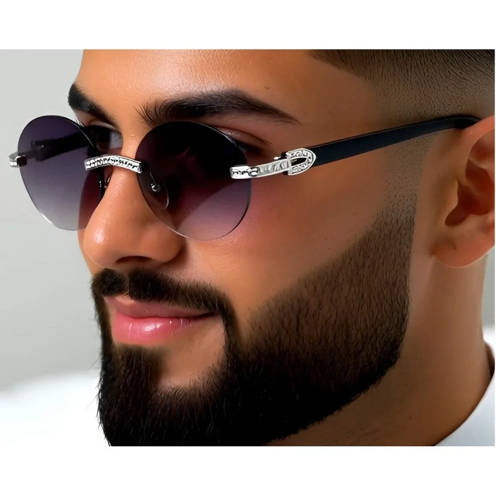 Men‎ Sunglasses Silver Frame Black Lens Sophisticated Street Trendy Style UV400